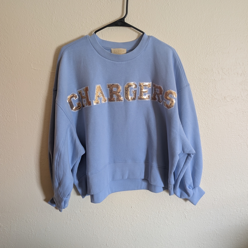 Judith March Light Blue Sequin Chargers Sweatshirt